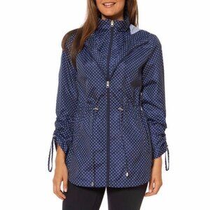 NWOT Jones New York Foldable Navy Blue Polka Dot Parka Jacket